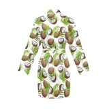 Coconut Pattern Print Design 04 Women's Long Sleeve Belted Night Robe