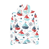 Cute color paper sailboat pattern Men's Padded Hooded Jacket