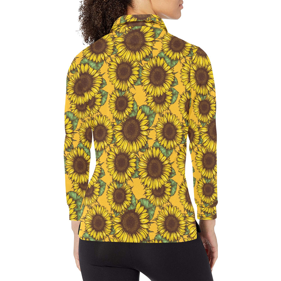 Sunflower pattern Women's Long Sleeve Polo Shirt
