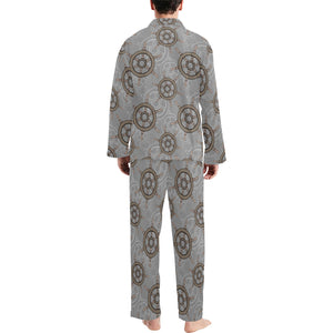 nautical wood steering wheel pattern Men's Long Pajama Set
