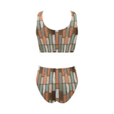 Wood Printed Pattern Print Design 02 Chest Bowknot High Waisted Bikini Swimsuit