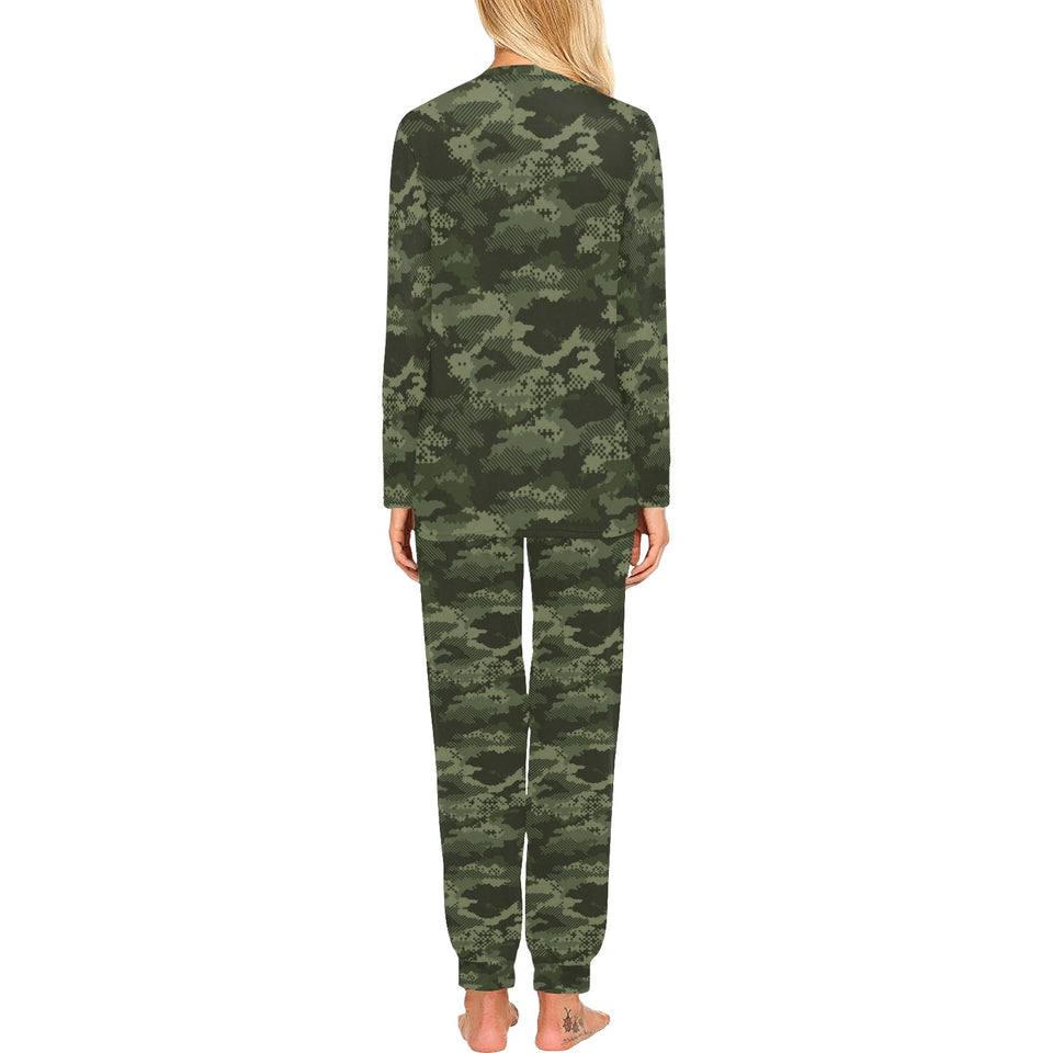Digital Green camouflage pattern Women's All Over Print Pajama Set