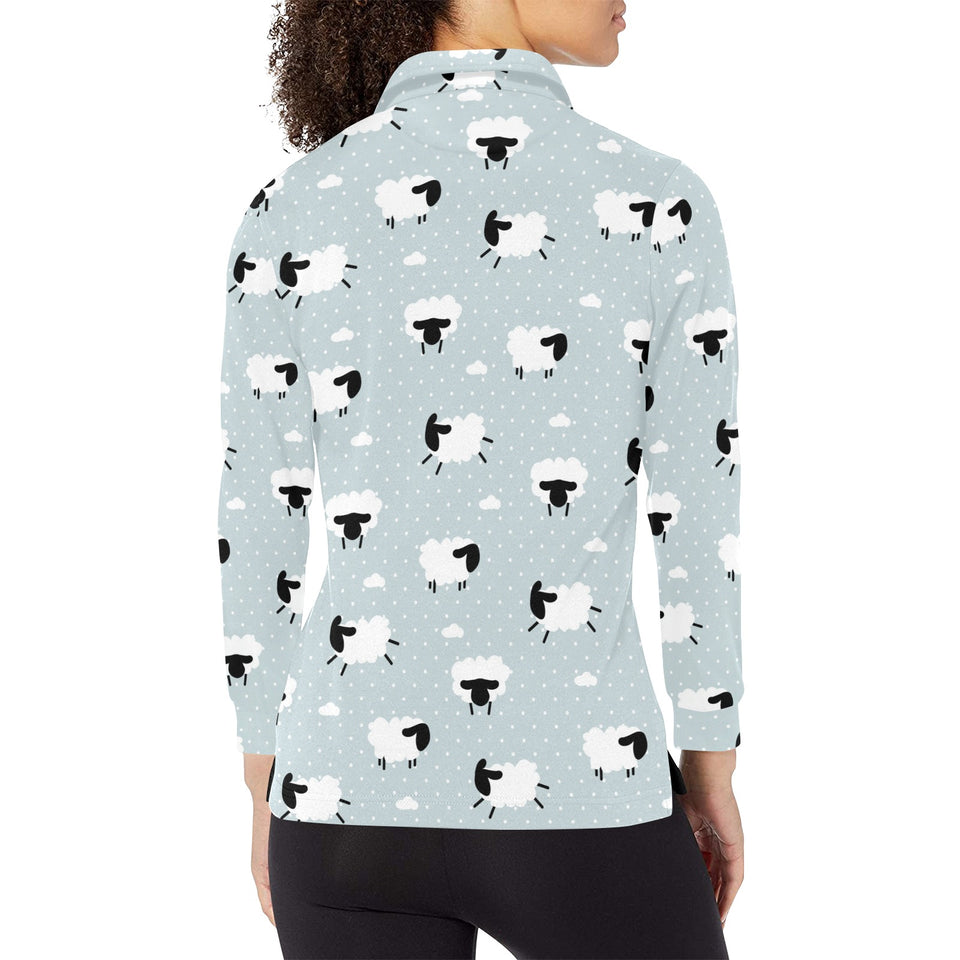 Sheep polka dot cloud pattern Women's Long Sleeve Polo Shirt