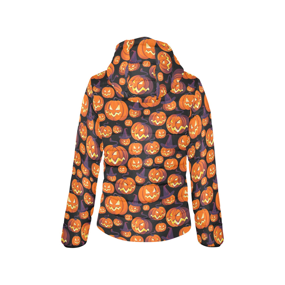 Halloween Pumpkin pattern Women's Padded Hooded Jacket