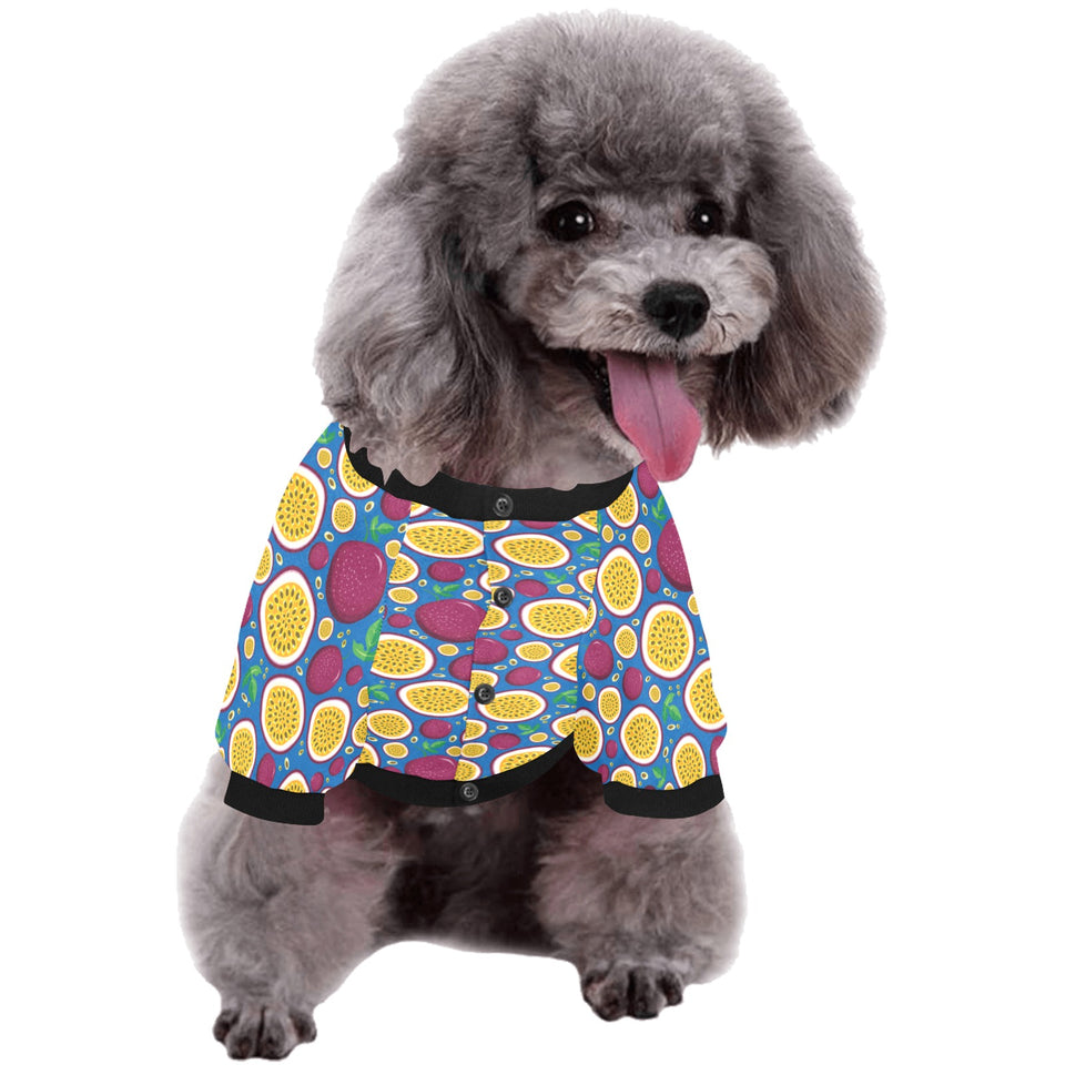Passion fruit blue background All Over Print Pet Dog Round Neck Fuzzy Shirt
