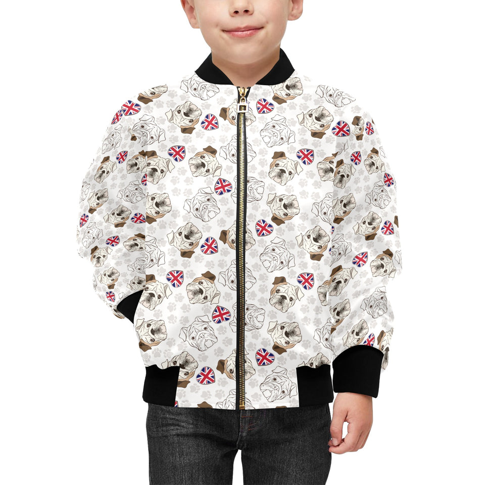English Bulldog Pattern Print Design 01 Kids' Boys' Girls' Bomber Jacket