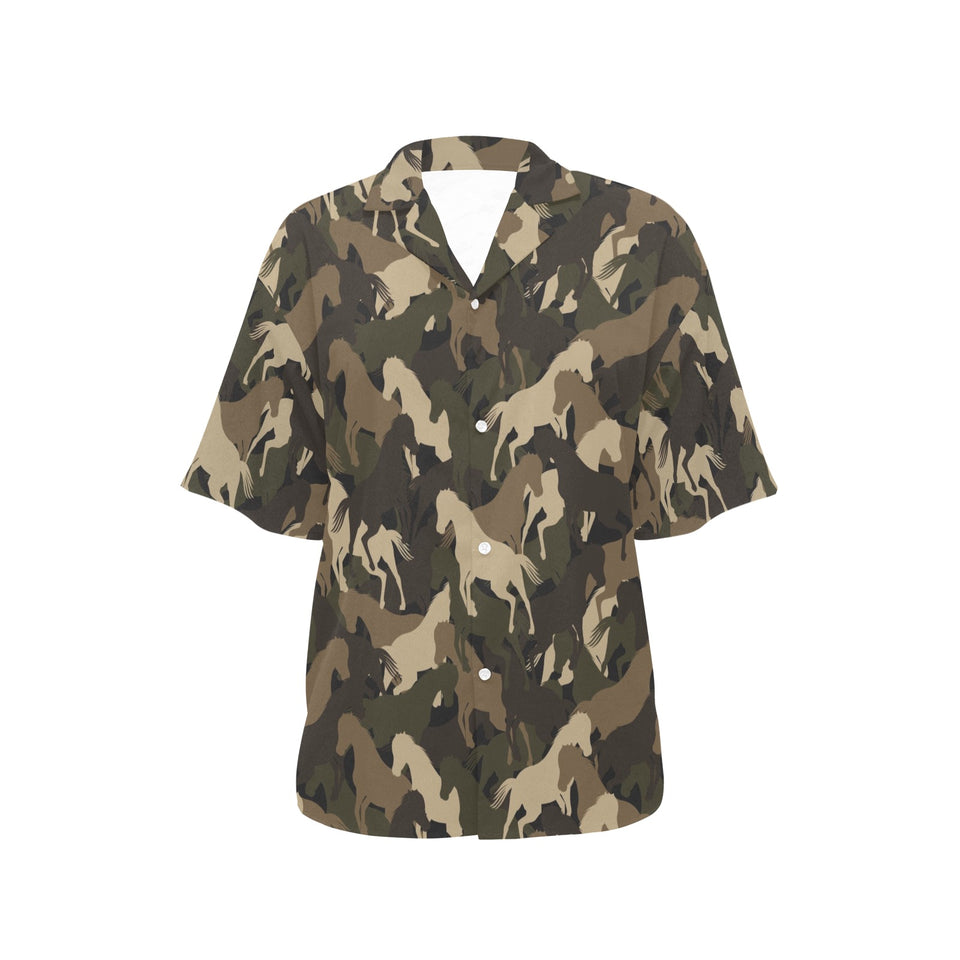 Horse Camouflage Pattern Women's All Over Print Hawaiian Shirt