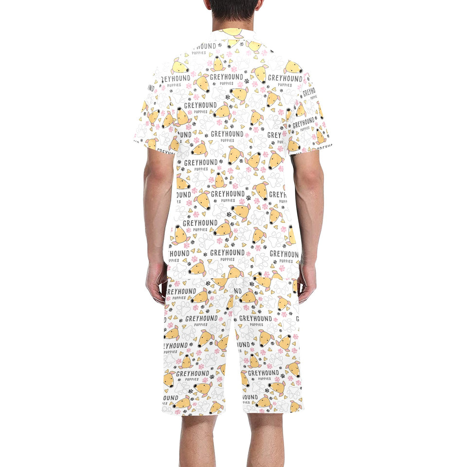 Greyhound Pattern Print Design 03 Men's V-Neck Short Pajama Set