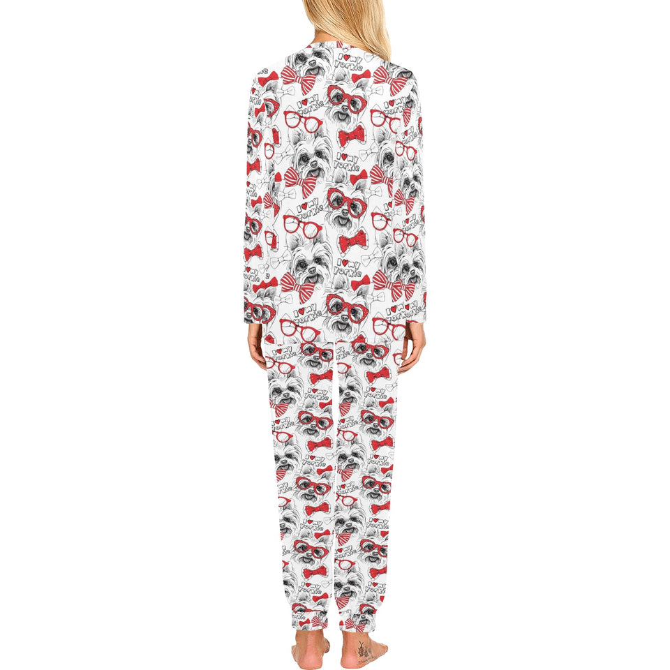 Yorkshire Terrier Pattern Print Design 04 Women's All Over Print Pajama Set