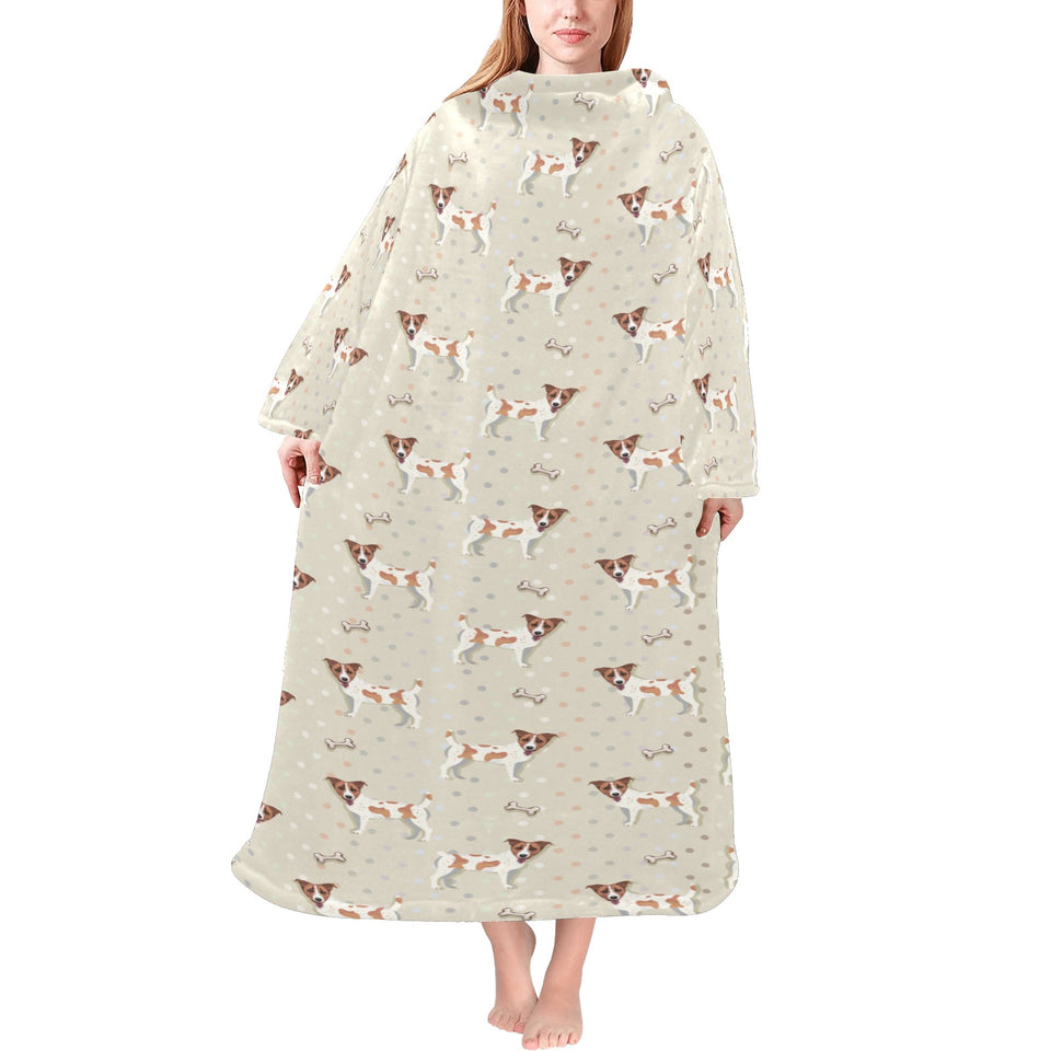 Jack Russel Pattern Print Design 02 Blanket Robe with Sleeves