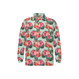 Beautiful flamingo tropical palm leaves hibiscus p Men's Long Sleeve Polo Shirt