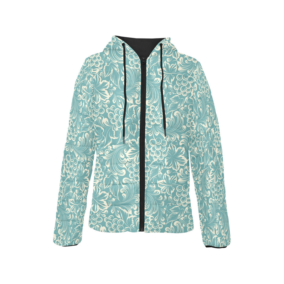 Classic Hand drawn Grape pattern Women's Padded Hooded Jacket