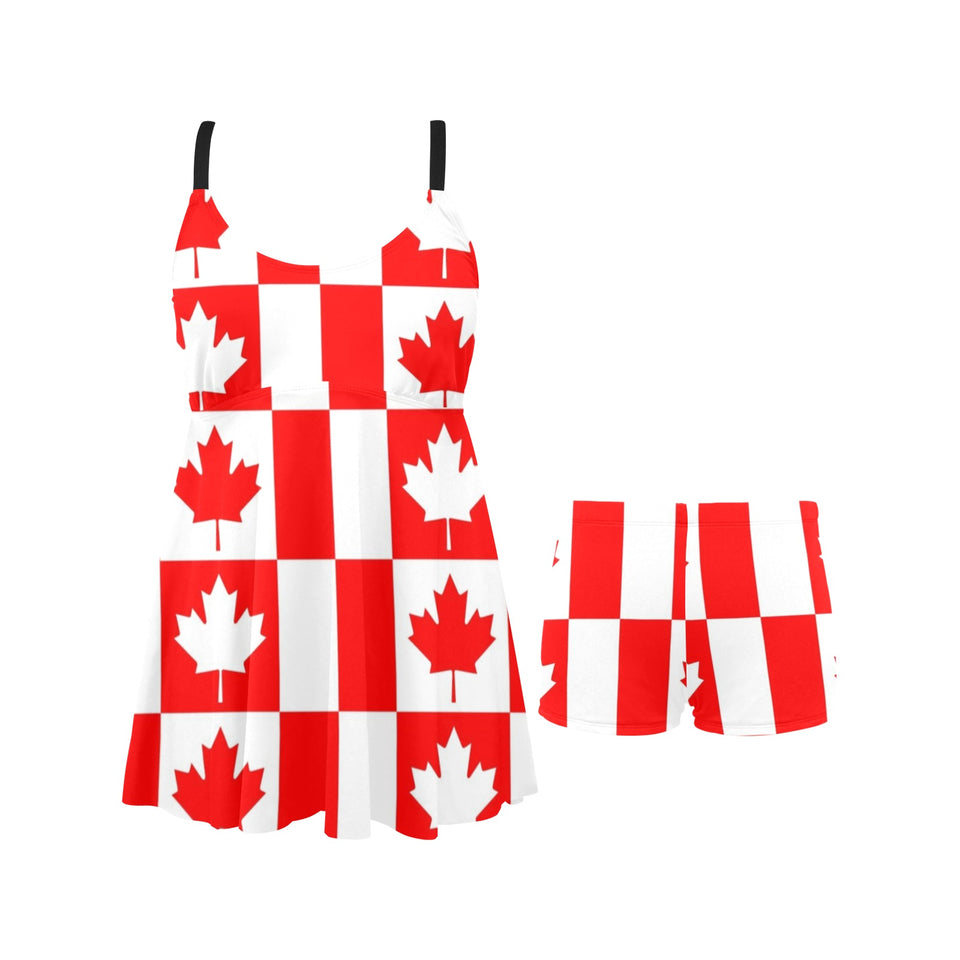 Canada Pattern Print Design 05 Chest Sexy Pleated Two Piece Swim Dress