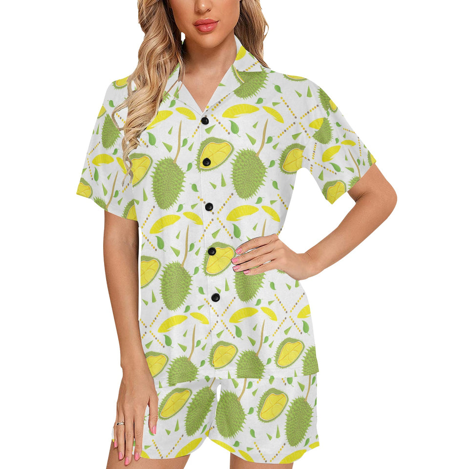 Durian pattern background Women's V-Neck Short Pajama Set