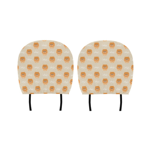 Cute brown pomeranian puppy on blue Car Headrest Cover