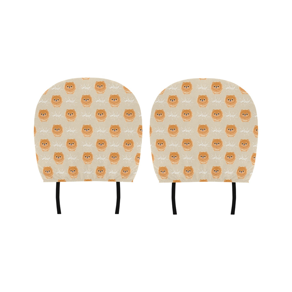 Cute brown pomeranian puppy on blue Car Headrest Cover