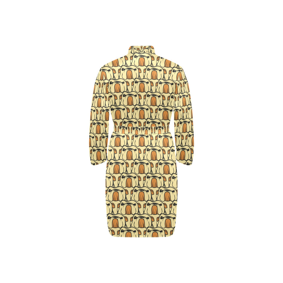 English Bulldog Pattern Print Design 02 Men's Long Sleeve Belted Night Robe