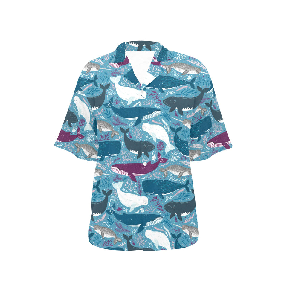 Whale design pattern Women's All Over Print Hawaiian Shirt