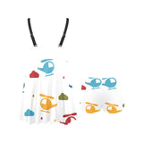 Colorful helicopter pattern Chest Sexy Pleated Two Piece Swim Dress