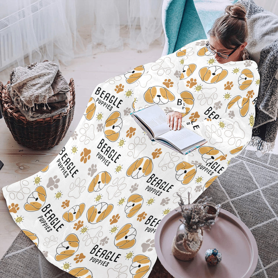 Cute beagle dog pattern background Blanket Robe with Sleeves