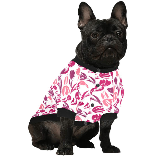 pink sketch tulip pattern All Over Print Pet Dog Round Neck Fuzzy Shirt