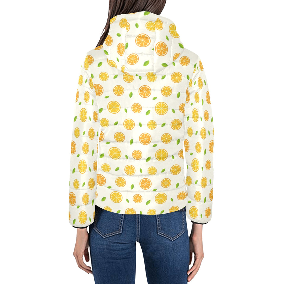 oranges leaves pattern Women's Padded Hooded Jacket