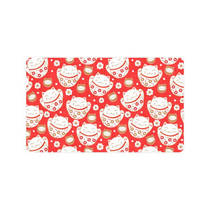 Cute Maneki neko cat red background Doormat