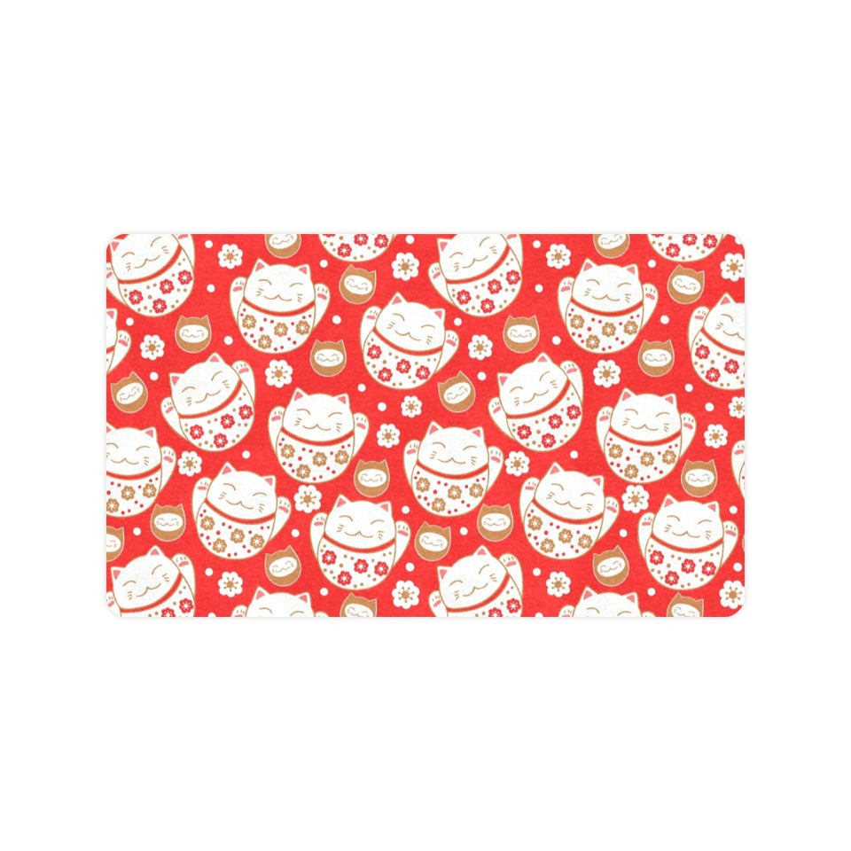 Cute Maneki neko cat red background Doormat