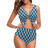 Golden Retriever Pattern Print Design 03 Chest Bowknot High Waisted Bikini Swimsuit