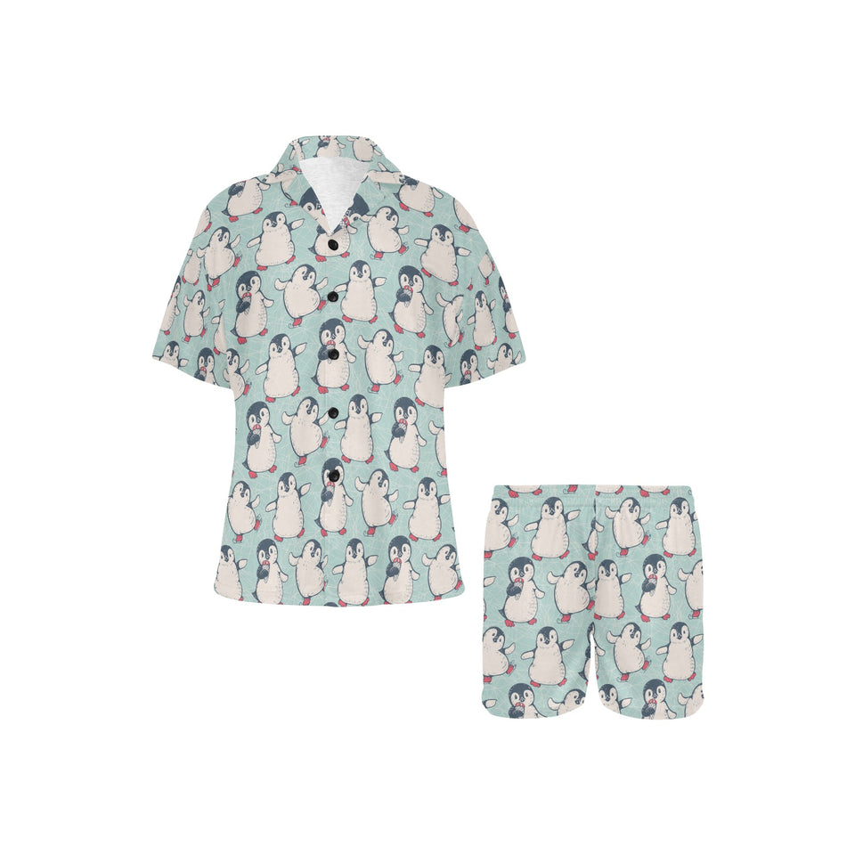 Cute Penguin pattern Women's V-Neck Short Pajama Set