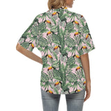 Toucan tropical green jungle palm pattern Women's All Over Print Hawaiian Shirt