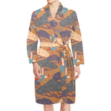 Bonsai bamboo stork japanese pattern brown theme Men's Long Sleeve Belted Night Robe