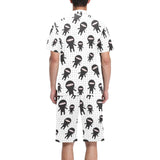 Ninja pattern plaid background Men's V-Neck Short Pajama Set