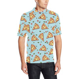 Hand drawn pizza blue background Men's All Over Print Polo Shirt