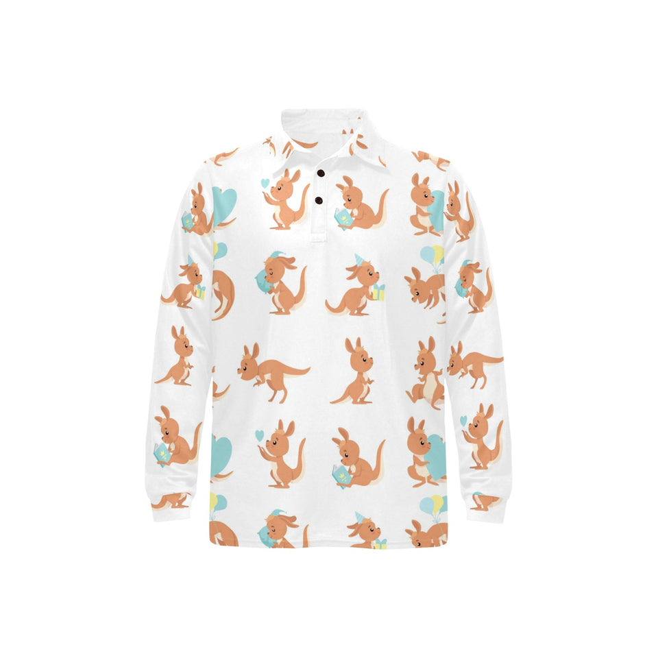 Cute Kangaroo pattern Men's Long Sleeve Polo Shirt