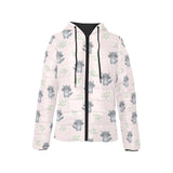 cute raccoons leaves pattern Women's Padded Hooded Jacket
