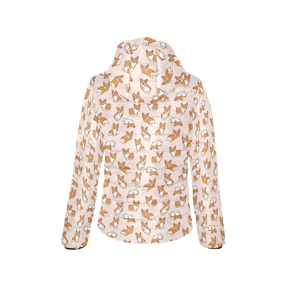 Cute Corgis Pattern pink background Women's Padded Hooded Jacket