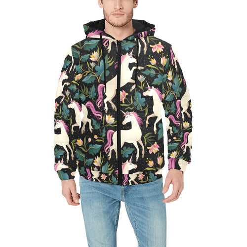 Unicorns forest background Men's Padded Hooded Jacket