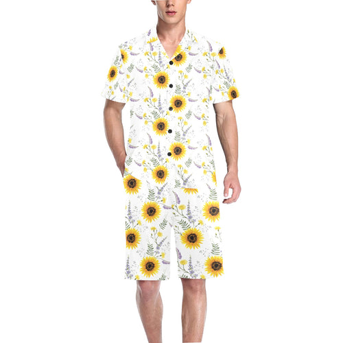 beautiful sunflowers pattern Men's V-Neck Short Pajama Set