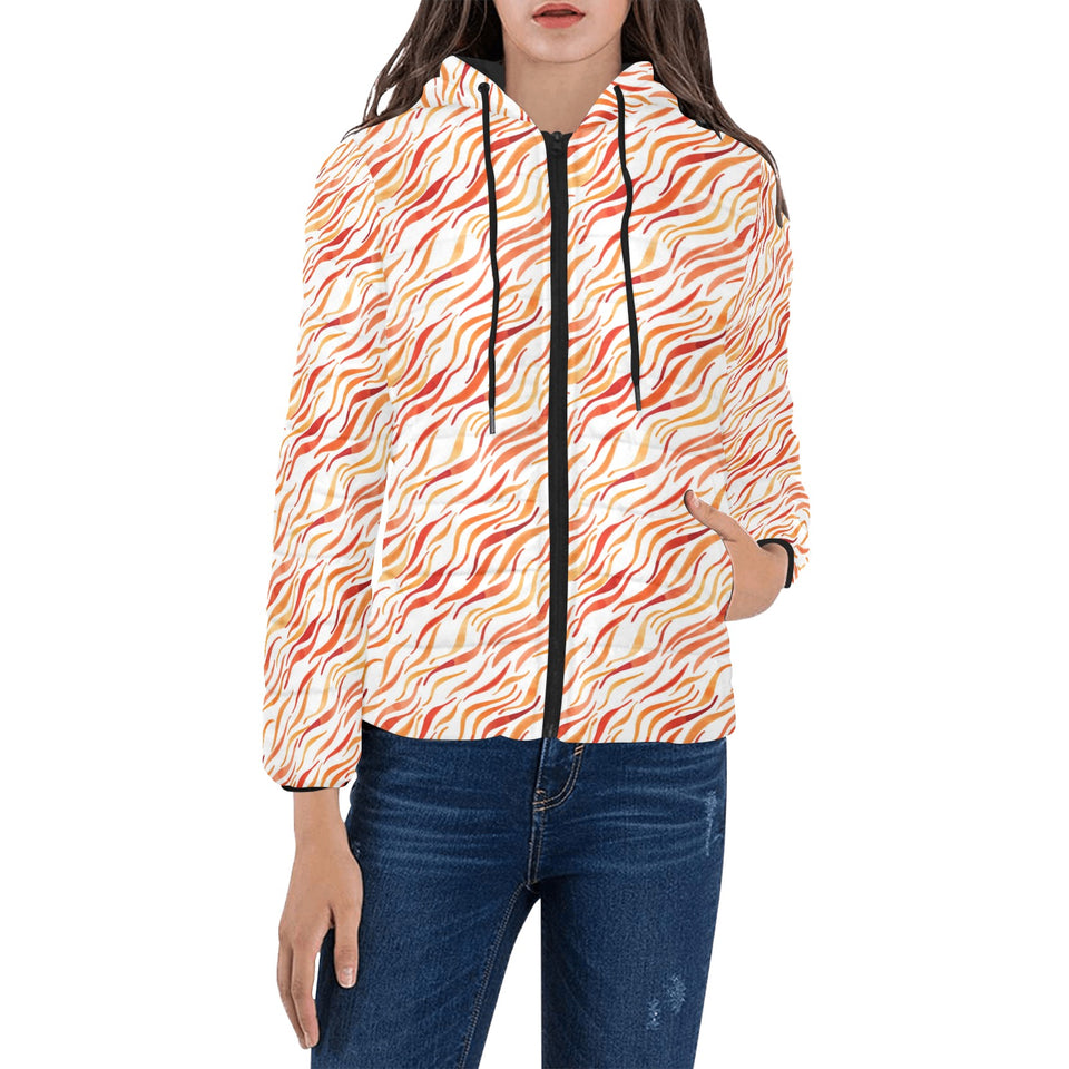 Fire flame watercolor pattern Women's Padded Hooded Jacket