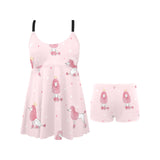 Poodle dog pink color theme Chest Sexy Pleated Two Piece Swim Dress