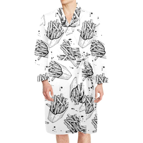 Hand drawn french fries pattern Men's Long Sleeve Belted Night Robe