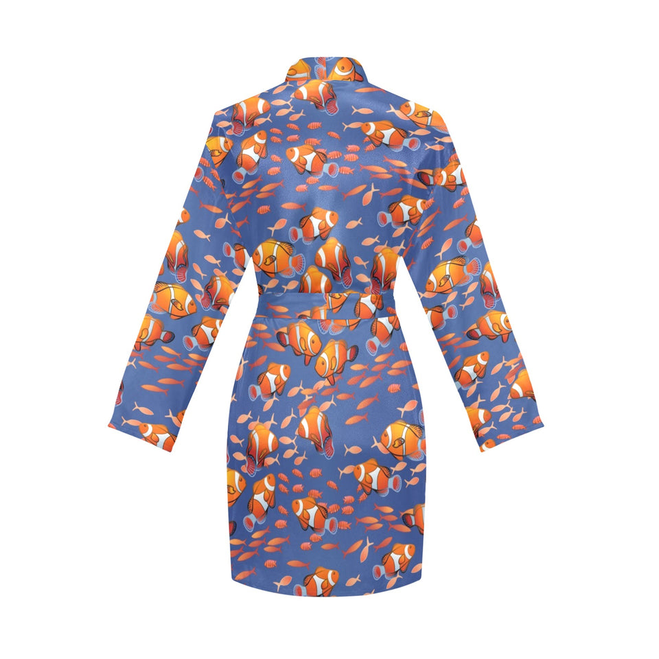 Clown Fish Pattern Print Design 04 Women's Long Sleeve Belted Night Robe