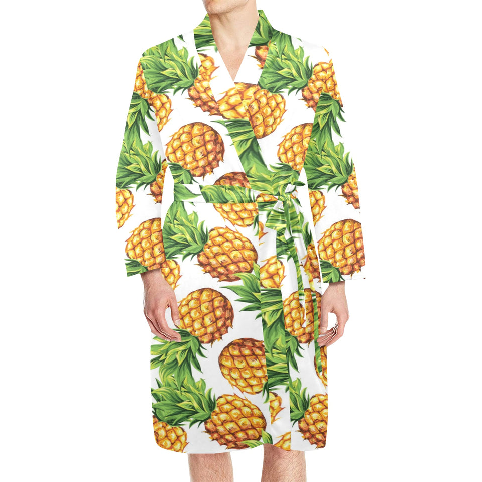 Pineapples design pattern Men's Long Sleeve Belted Night Robe