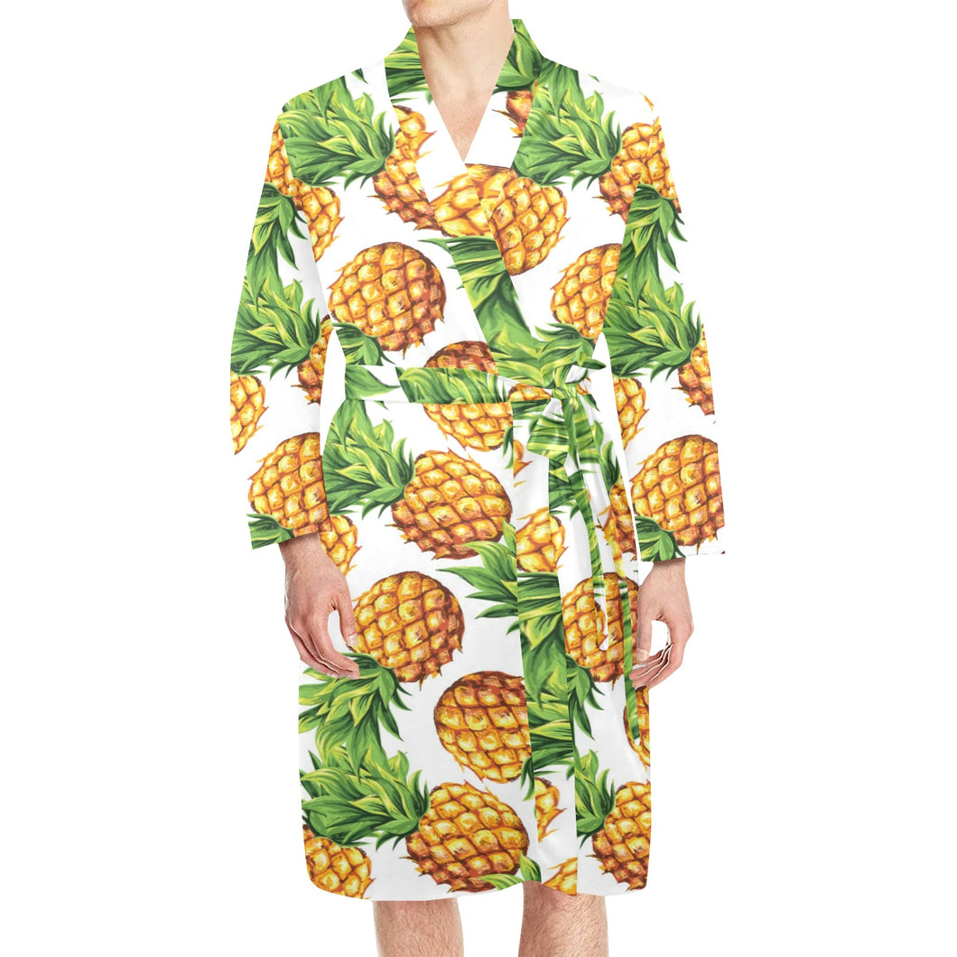 Pineapples design pattern Men's Long Sleeve Belted Night Robe