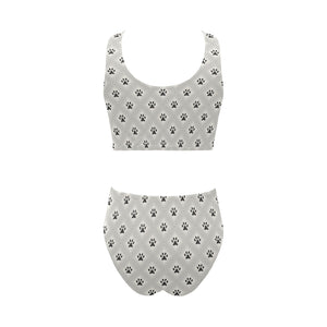 Dog Paws Pattern Print Design 03 Chest Bowknot High Waisted Bikini Swimsuit