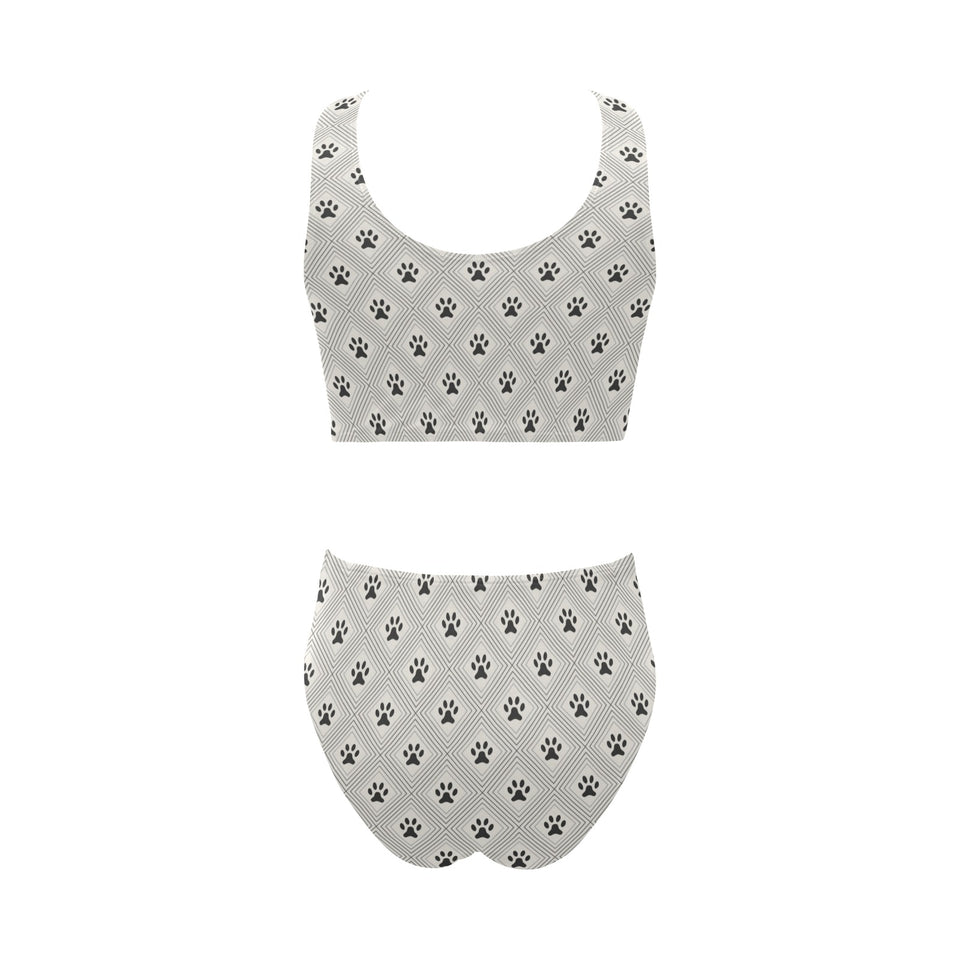 Dog Paws Pattern Print Design 03 Chest Bowknot High Waisted Bikini Swimsuit