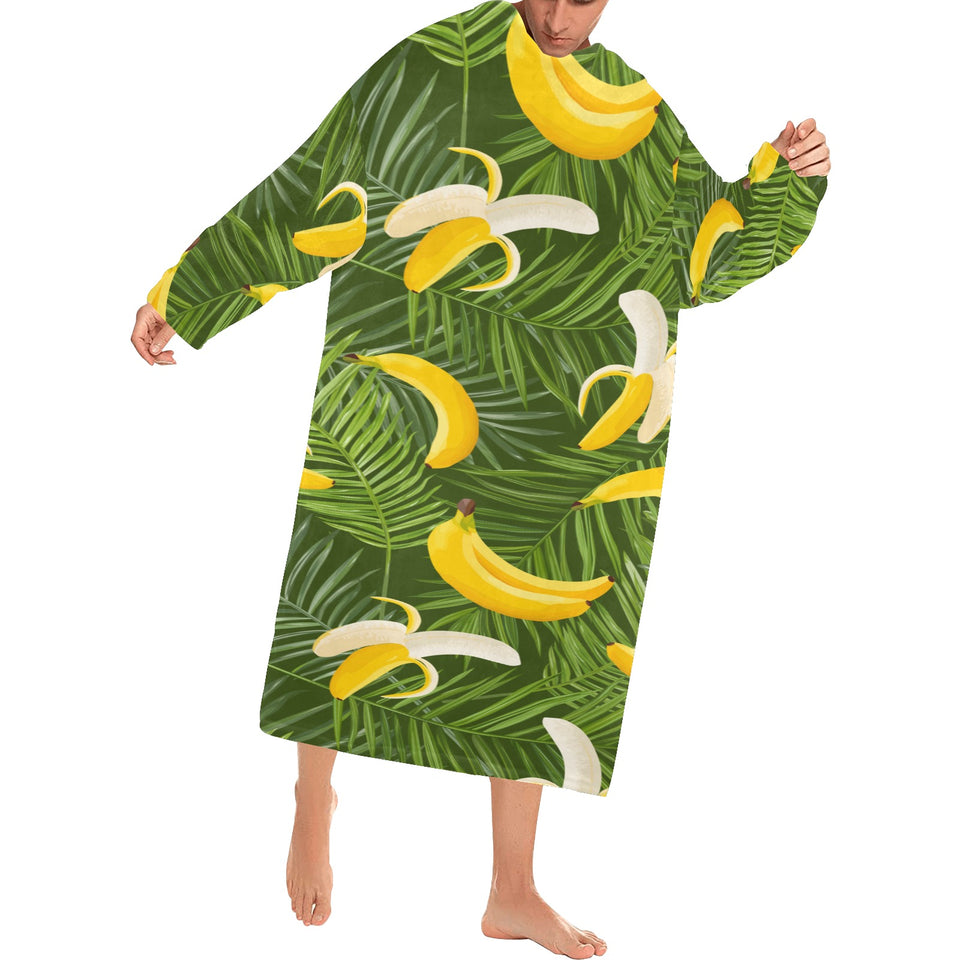 Banana Palm Leaves pattern Blanket Robe with Sleeves