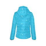 Airplane destinations blue background Women's Padded Hooded Jacket