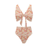Fire flame watercolor pattern Chest Bowknot High Waisted Bikini Swimsuit
